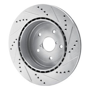 Subaru Impreza Brake Rotor (1) - Rear Left - R1 Concepts - Drilled & Slotted - Silver - `05-`07